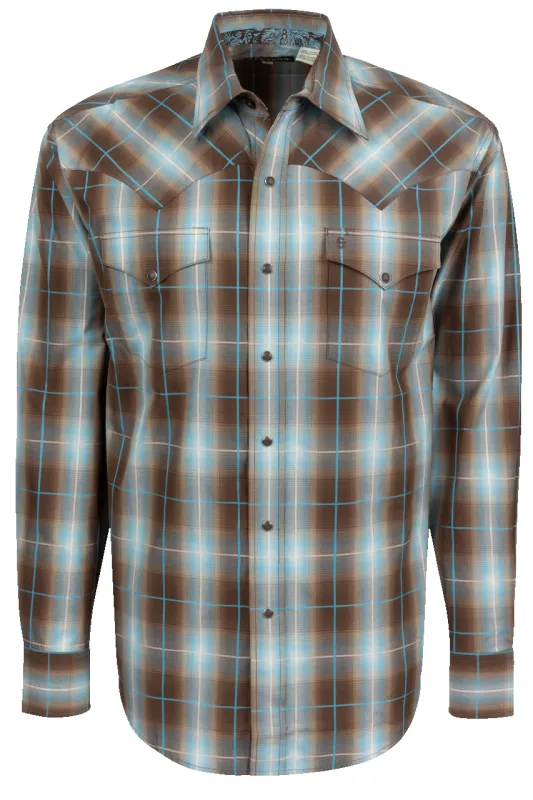 Stetson Men's Plaid Snap Front Shirt - Cocoa sold by Pinto Ranch