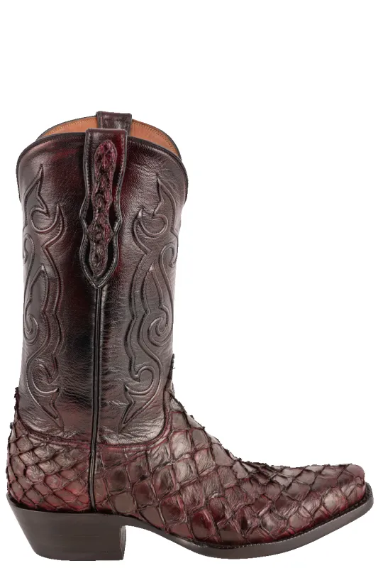 Black Jack Men's Exclusive Pirarucu Cowboy Boots - Burgundy sold by Pinto Ranch