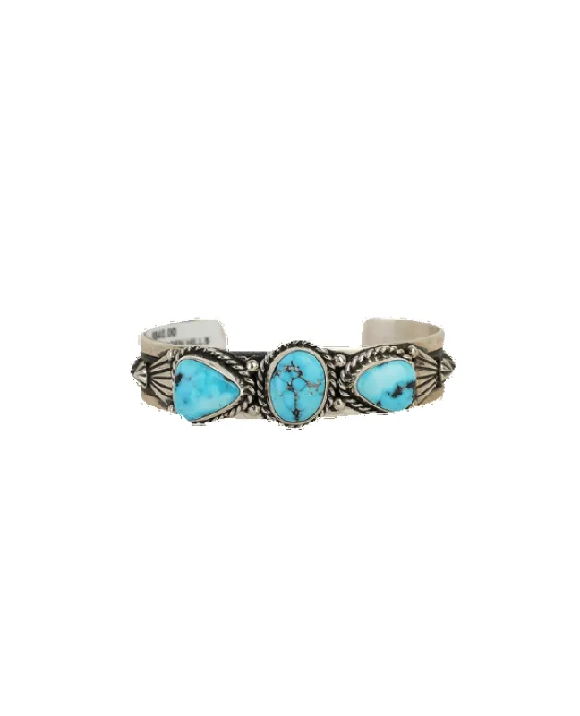 Sterling Silver Kingman Turquoise Cuff by J Nelson sold by Pinto Ranch