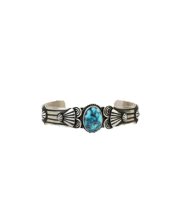 Engraved Kingman Turquoise Cuff Bracelet sold by Pinto Ranch