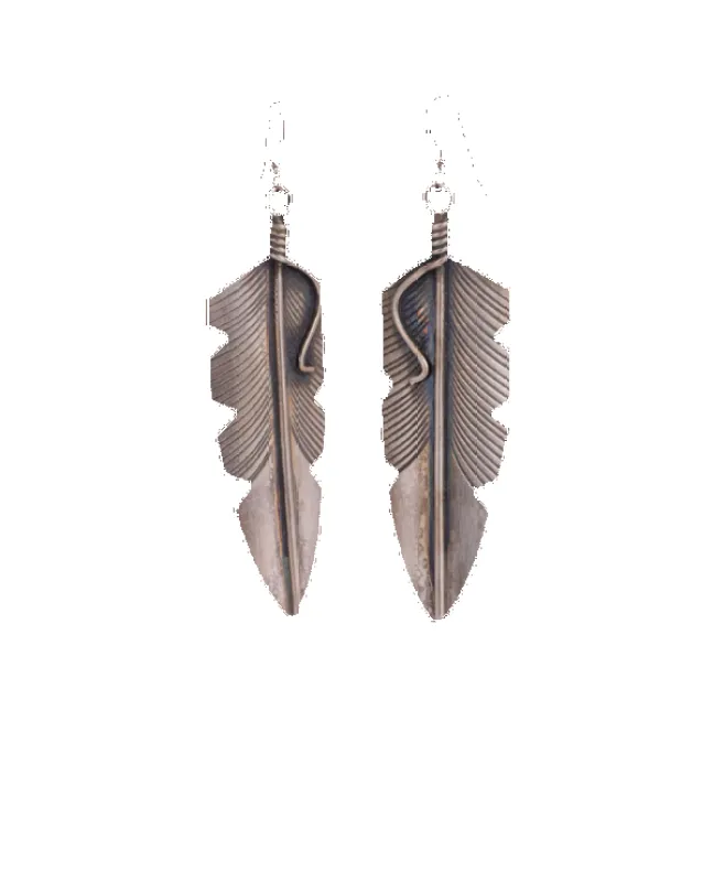 Sterling Silver Feather Drop Earrings sold by Pinto Ranch
