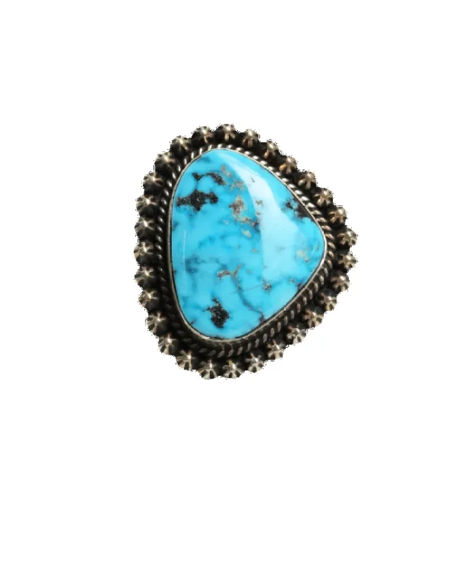 Engraved Turquoise and Silver Ring sold by Pinto Ranch