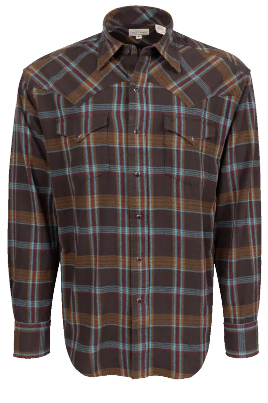 Stetson Men's Twill Flannel Snap Front Shirt - Brown sold by Pinto Ranch