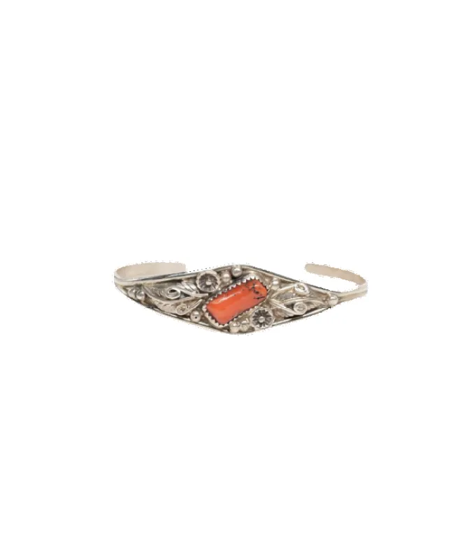 Silver and Coral Cuff Bracelet sold by Pinto Ranch