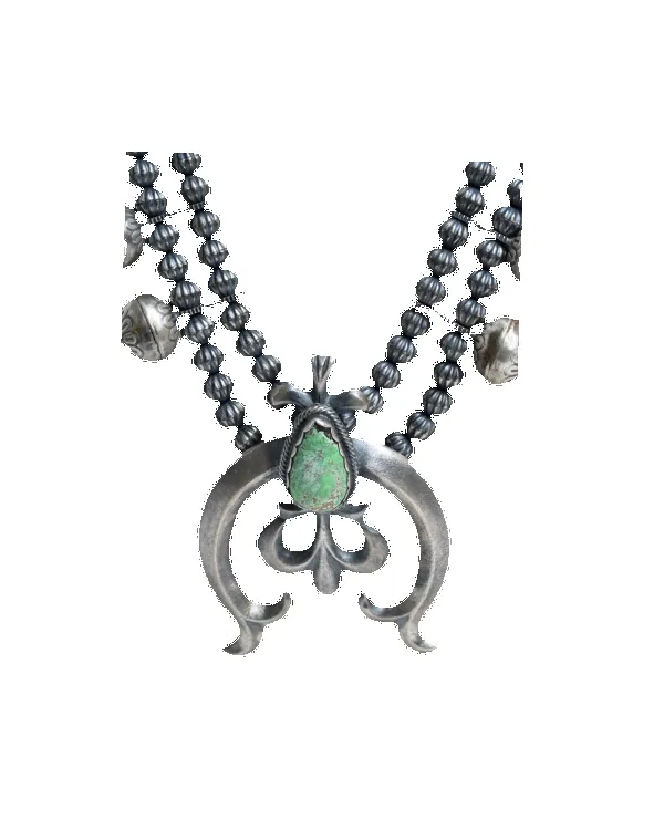 Silver and Turquoise Squash Blossom Necklace sold by Pinto Ranch product image thumbnail 2