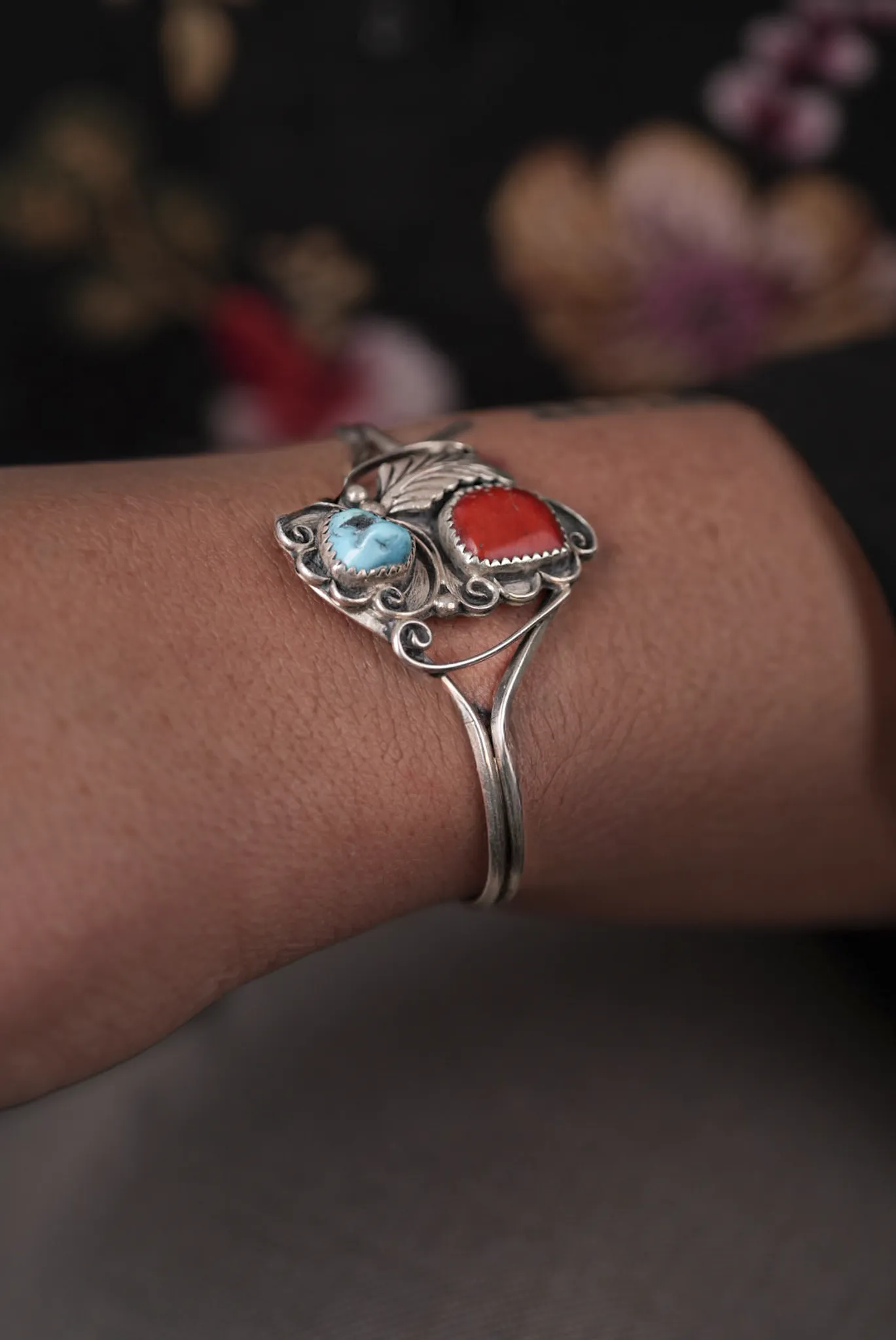 Large Coral and Turquoise Stone Bracelet sold by Pinto Ranch product image thumbnail 3