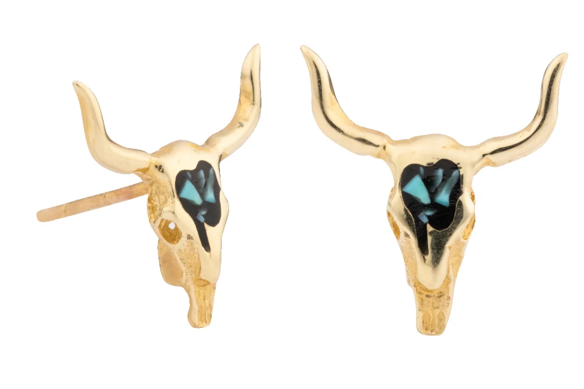 Gold and Deep Turquoise Longhorn Earrings sold by Pinto Ranch