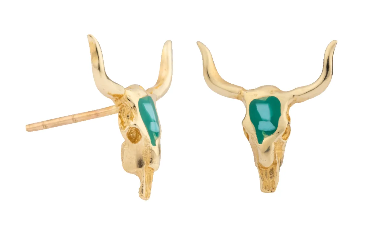 Gold and Turquoise Longhorn Earrings made by Pinto Ranch