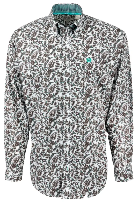 Cinch Paisley Button-Front Shirt - White and Green sold by Pinto Ranch