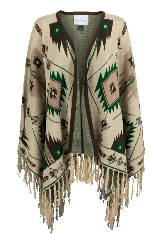 Pinto Ranch Aztec Print Cape - Ivory sold by Pinto Ranch