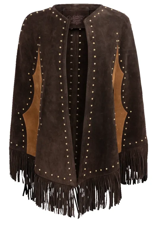 Western and Co. Shades of Chocolate Suede Cape sold by Pinto Ranch