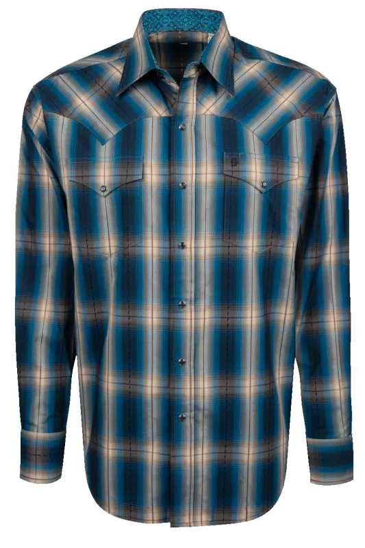 Stetson Men's Plaid Snap Front Shirt - Deep Marine sold by Pinto Ranch