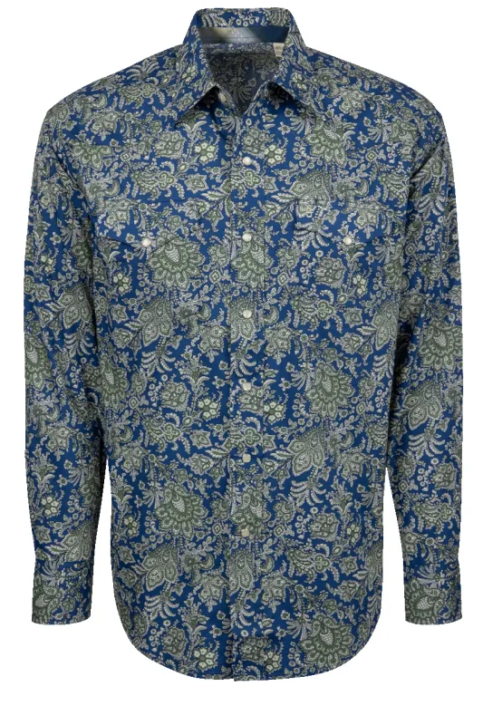 Stetson Men's Paisley Snap Front Shirt - Blue Moss sold by Pinto Ranch