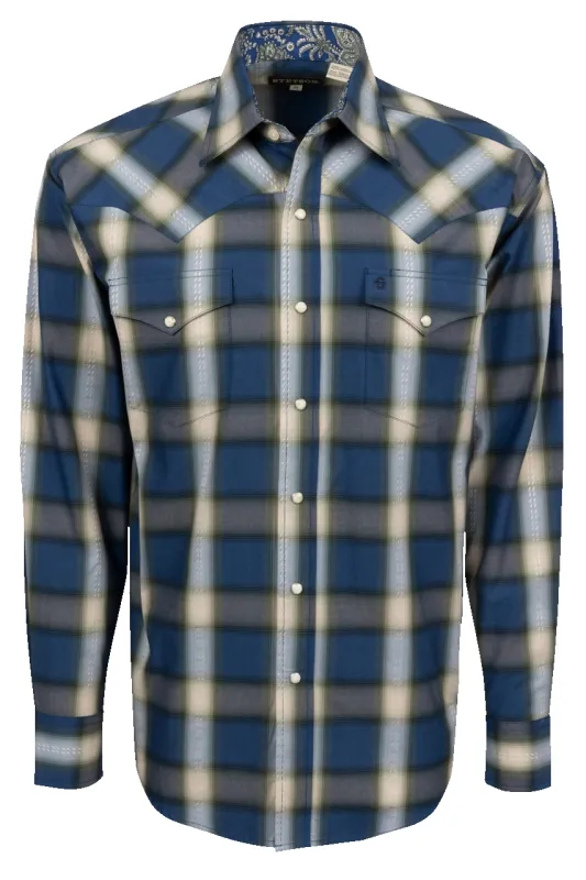 Stetson Men's Plaid Snap Front Shirt - Blue Sage sold by Pinto Ranch