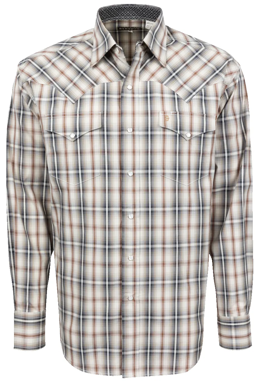 Stetson Men's Plaid Snap Front Shirt - Brown sold by Pinto Ranch