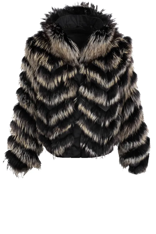 Diomi Reversible Fox Fur and Silk Jacket - Black/Gold Bleach sold by Pinto Ranch