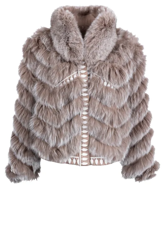Diomi Reversible Fox Fur and Silk Bomber Jacket - Caffe Latte sold by Pinto Ranch