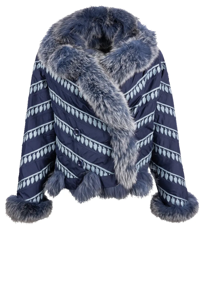 Diomi Reversible Fox Fur and Silk Jacket - Marine sold by Pinto Ranch product image thumbnail 2