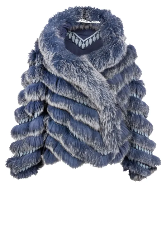 Diomi Reversible Fox Fur and Silk Jacket - Marine sold by Pinto Ranch