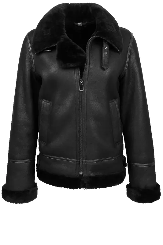Pinto Ranch Black Leather Sheepskin Jacket made by Pinto Ranch