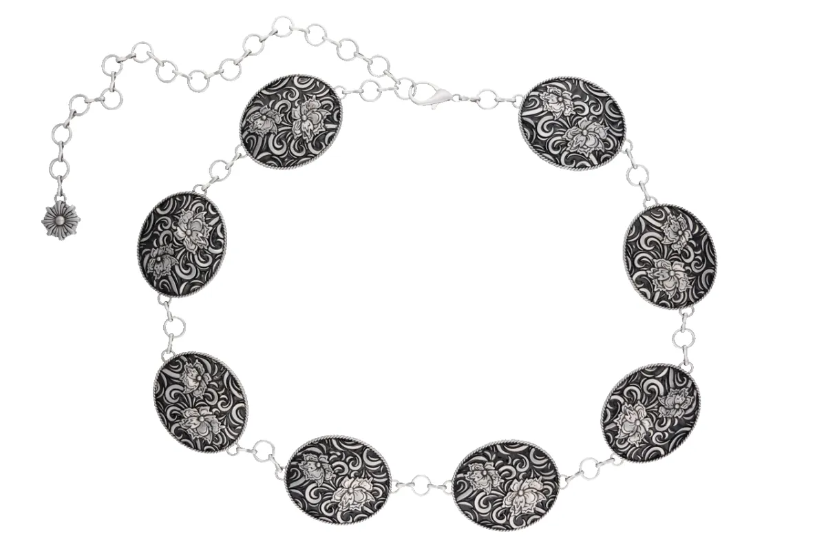 Axesoria West Oval Concho Chain Belt - Silver made by Pinto Ranch