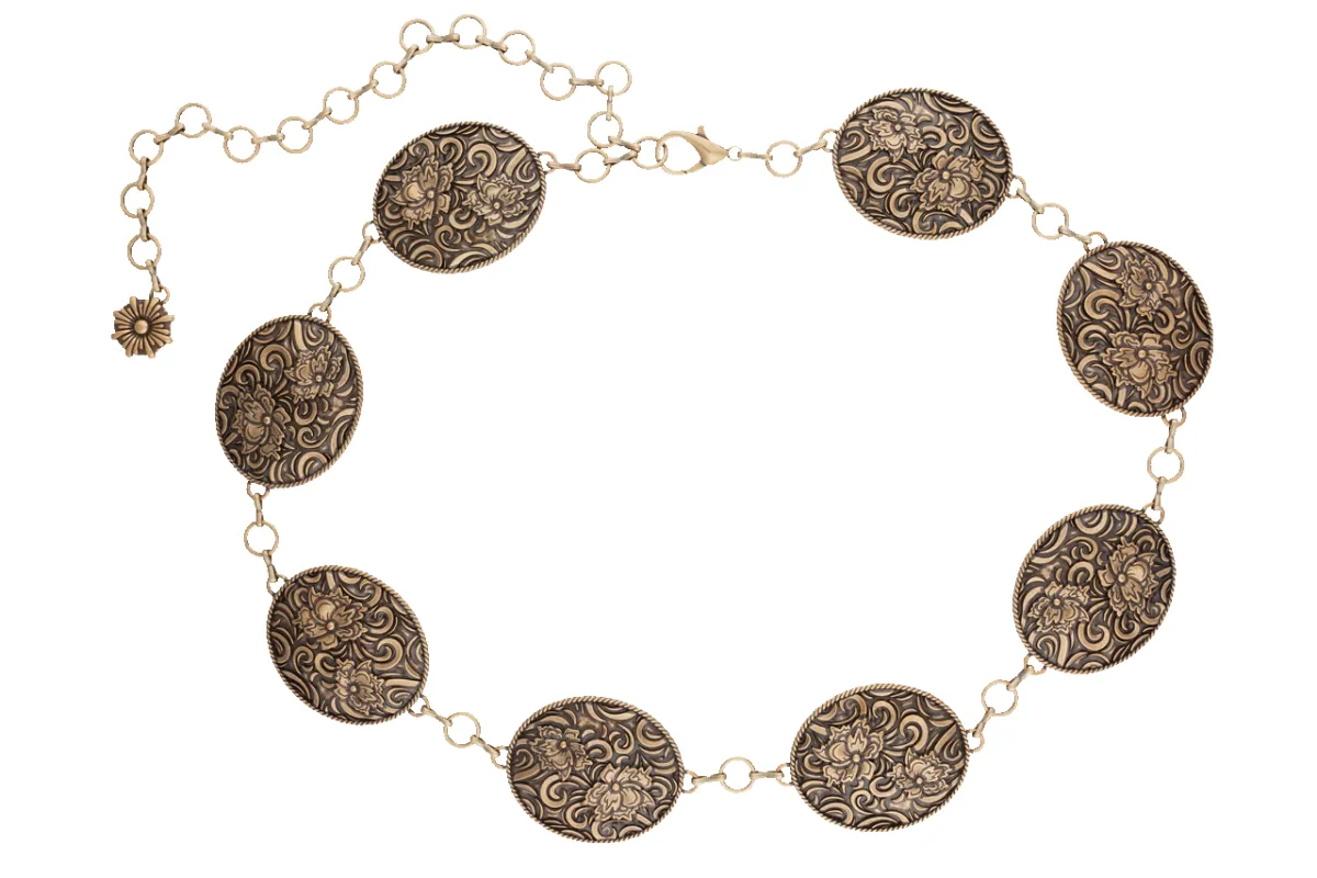 Axesoria West Oval Concho Chain Belt - Brass made by Pinto Ranch