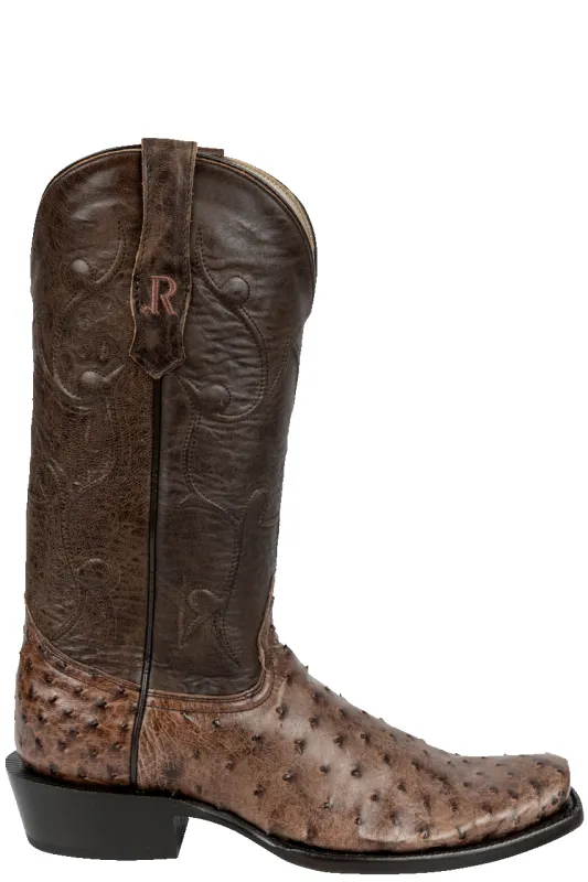 R. Watson Full Quill Ostrich and Goat Cowboy Boots - Chocolate sold by Pinto Ranch