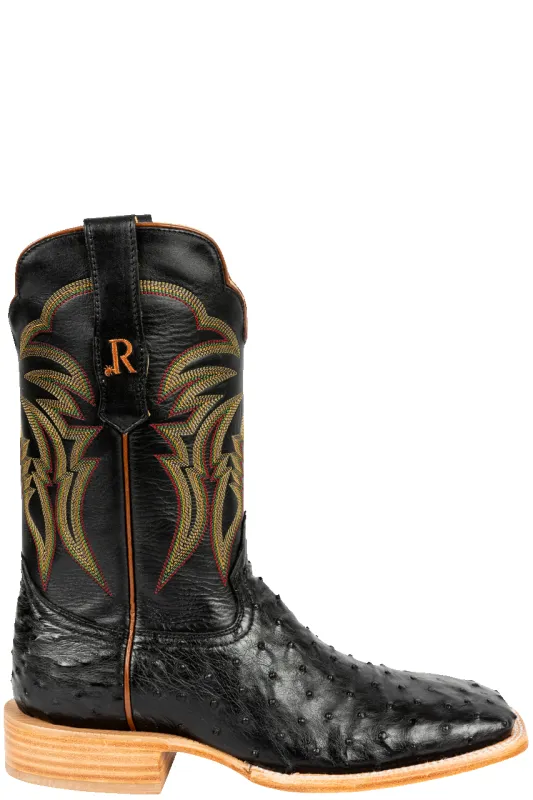 R. Watson Full Quill Ostrich Cowboy Boots - Black made by Pinto Ranch