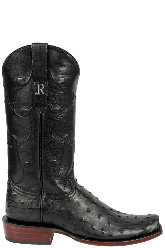 R. Watson Full Quill Ostrich and Goat Cowboy Boots - Black made by Pinto Ranch