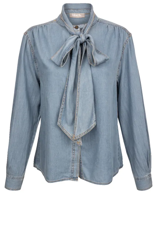 Blue B Tie Neck Chambray Blouse made by Blue B