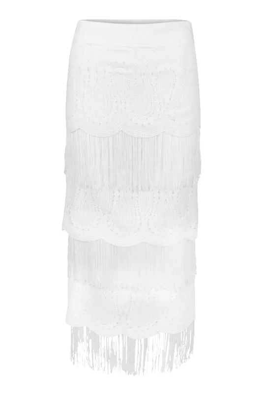 Blue B Tiered Lace Fringe Skirt sold by Pinto Ranch