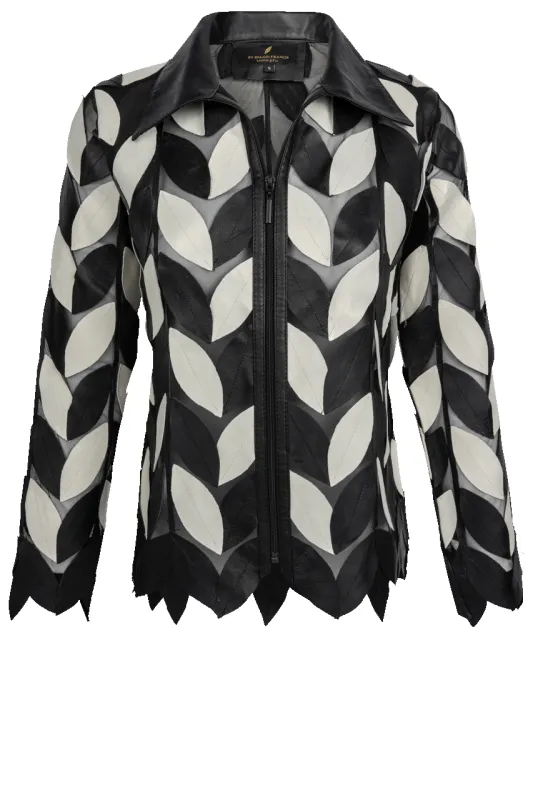 Belgin Francis Black and White Leather Leaf Jacket made by Pinto Ranch