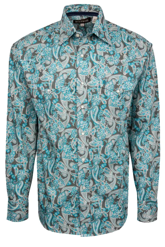 Stetson Men's Paisley Snap Front Shirt - Turquoise made by Pinto Ranch