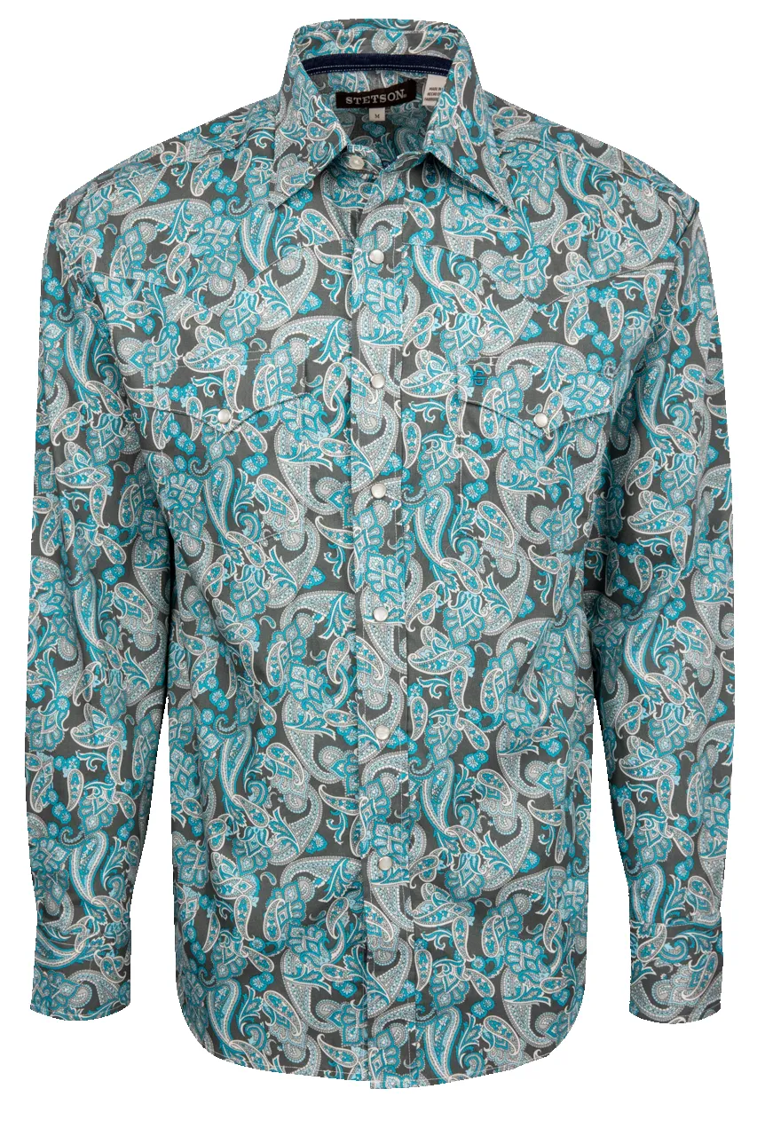 Stetson Men's Paisley Snap Front Shirt - Turquoise sold by Pinto Ranch