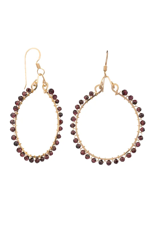 Brown Eyed Girl Red Garnet Hoop Earrings made by Pinto Ranch