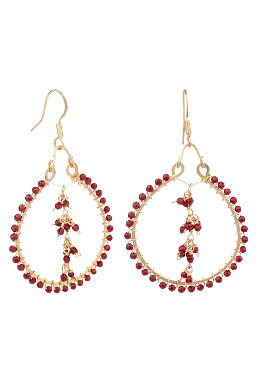 Brown Eyed Girl Red Swarovski Hoop Earrings made by Pinto Ranch