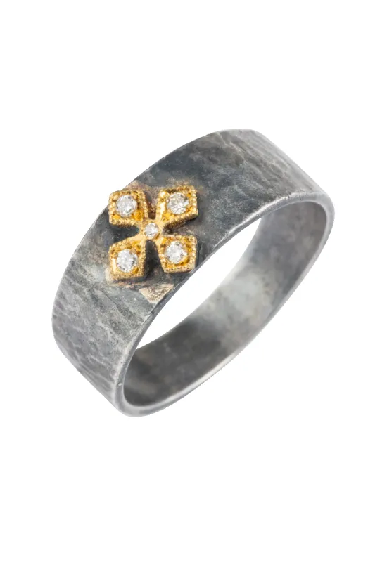 24K Gold & Diamond Cross Ring made by Pinto Ranch