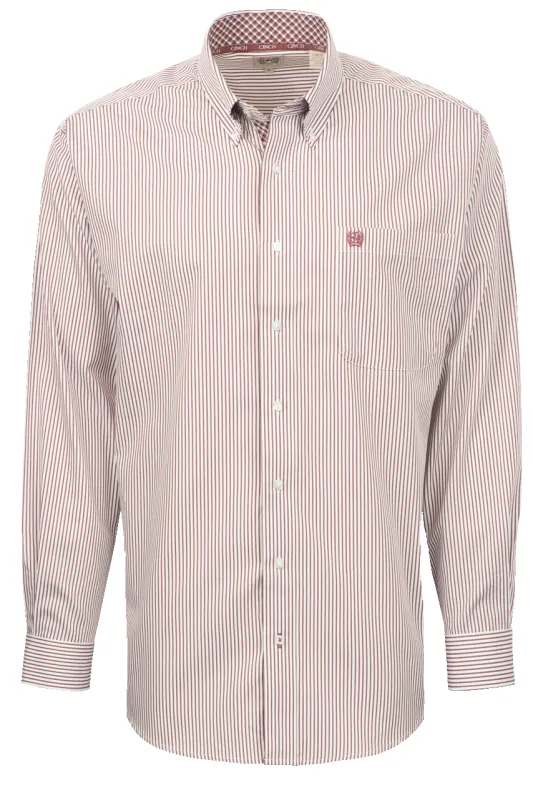 Cinch Striped Button-Front Shirt - Burgundy made by Cinch