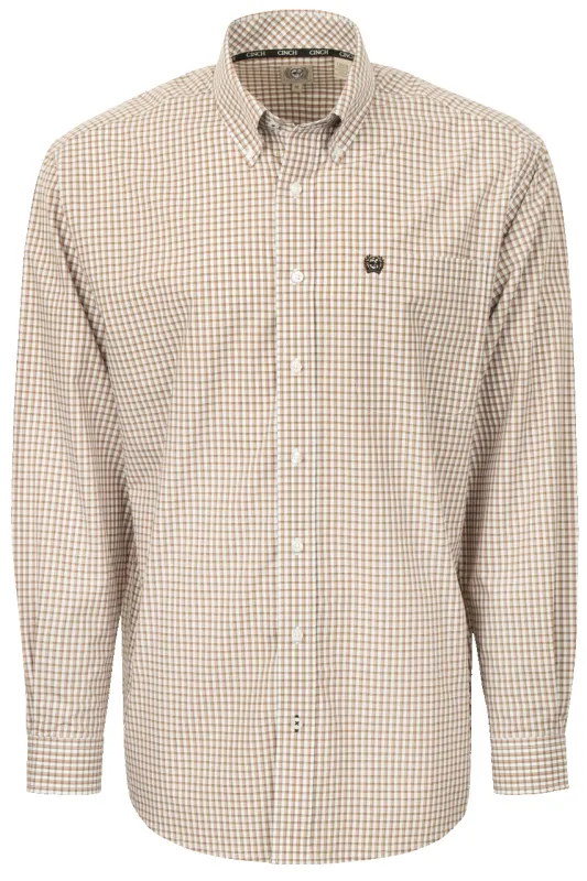 Cinch Woven Check Button-Front Shirt - Khaki made by Cinch