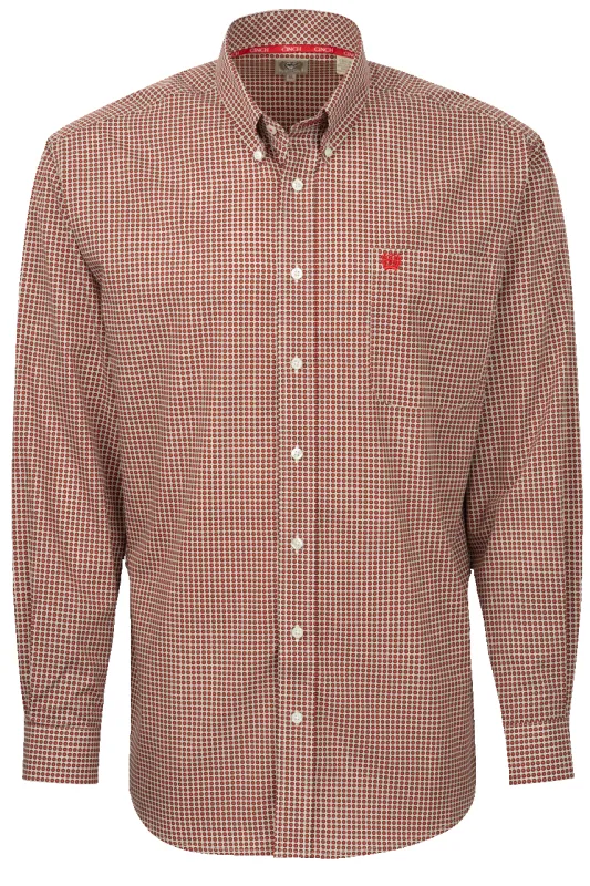 Cinch Cubic Print Button-Front Shirt - Red made by Cinch