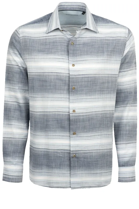 Garnet Button-Front Sport Shirt - Striped Blue made by Pinto Ranch