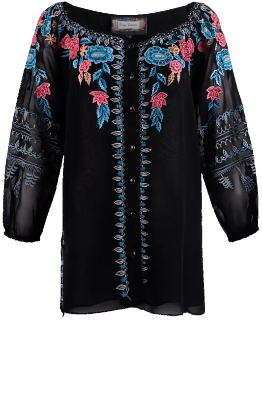 Vintage Collection Black Embroidered Peasant Top made by Pinto Ranch