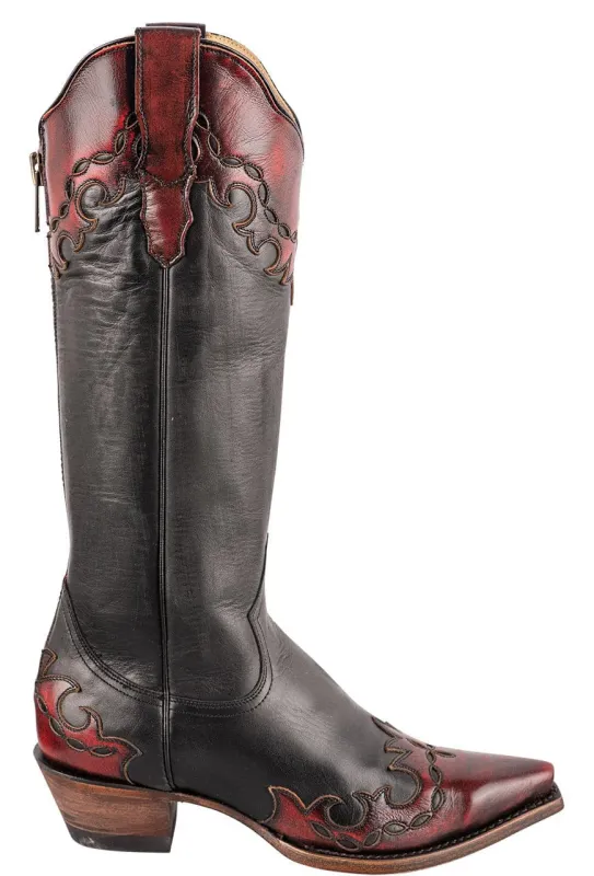 Stetson Women's 15" Black Wingtip Cowboy Boots made by Stetson