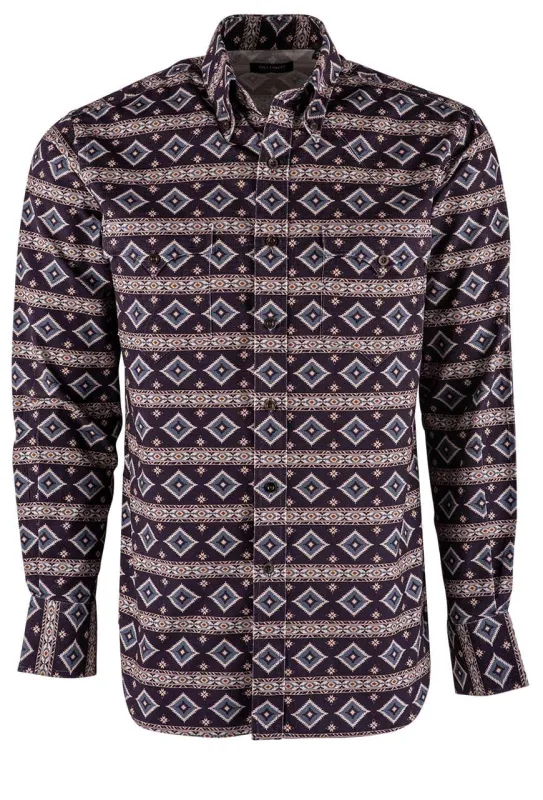 Lyle Lovett Western Corduroy Long Sleeve Button-Front Shirt - Navy with Blue, Black made by Hamilton