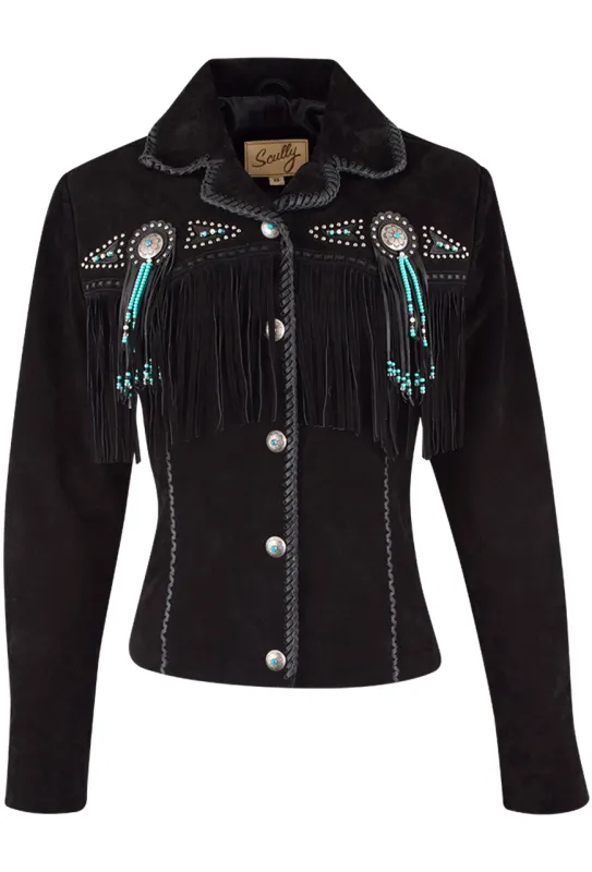 Scully Fawn Fringe Jacket - Black made by Scully
