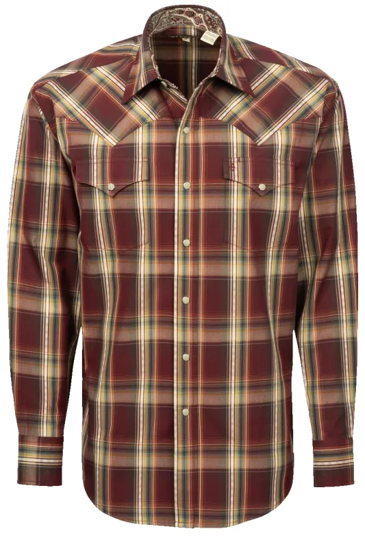 Stetson Men's Classic Plaid Snap Front Shirt - Wine made by Pinto Ranch
