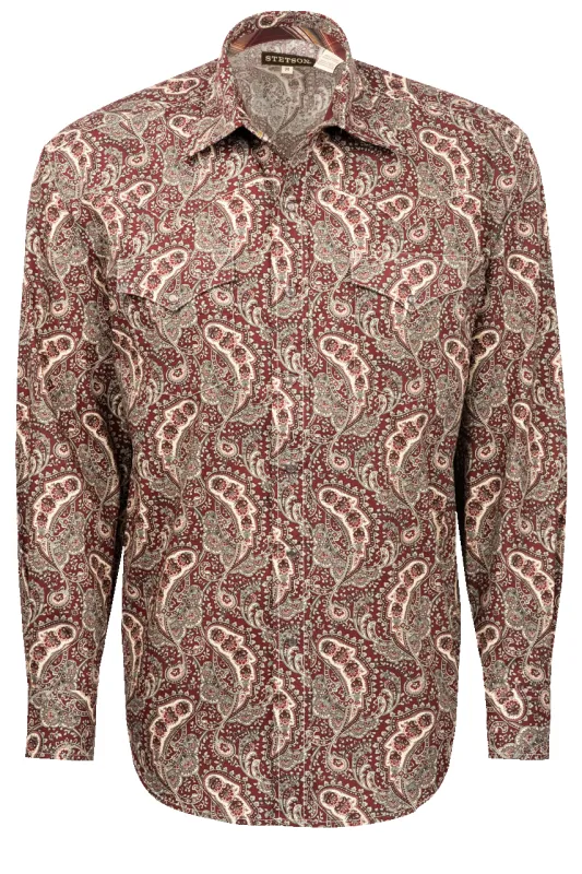 Stetson Men's Paisley Print Snap Front Shirt - Wine made by Pinto Ranch