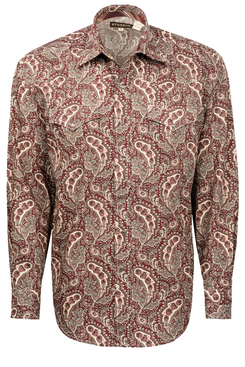 Stetson Men's Paisley Print Snap Front Shirt - Wine sold by Pinto Ranch