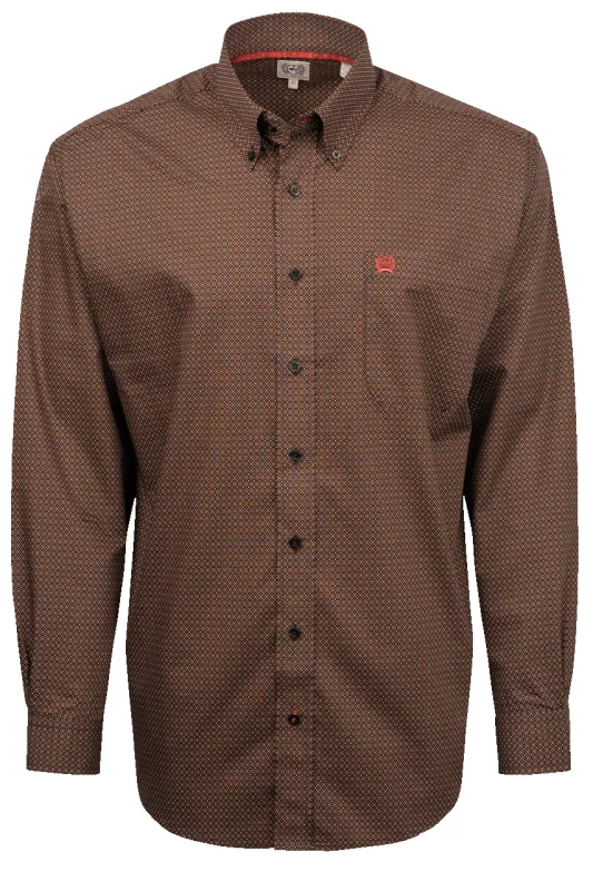 Cinch Honeycomb Print Button-Front Shirt - Brown sold by Pinto Ranch