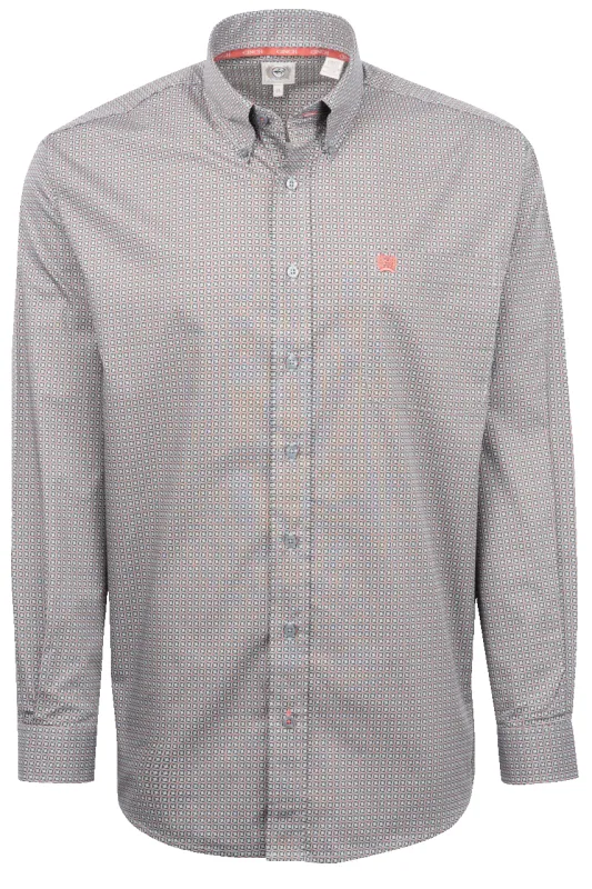 Cinch Grid Print Button-Front Shirt - Gray made by Cinch
